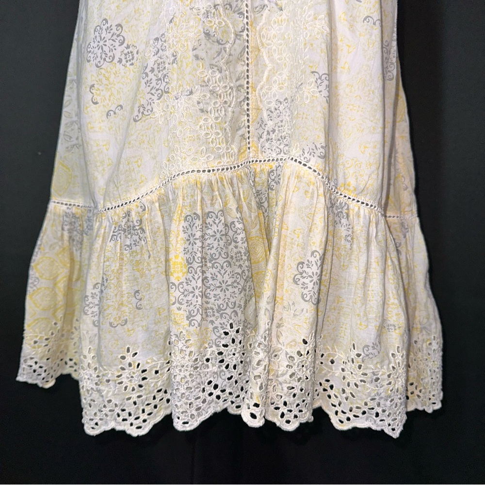 Rachel Zoe Dress Sz Sm? Yellow Eyelet Lace Detail Midi Prairie Cottage Core Boho - Picture 4 of 14